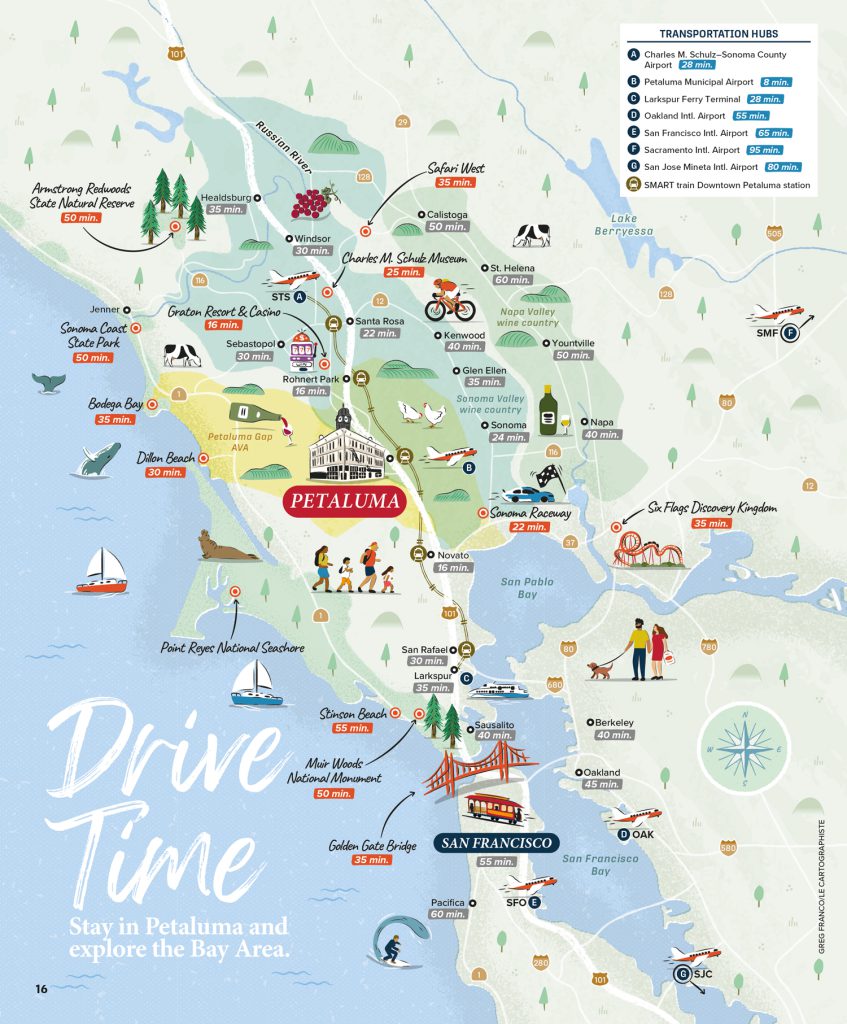 Map of the Bay Area with illustrated points of interest